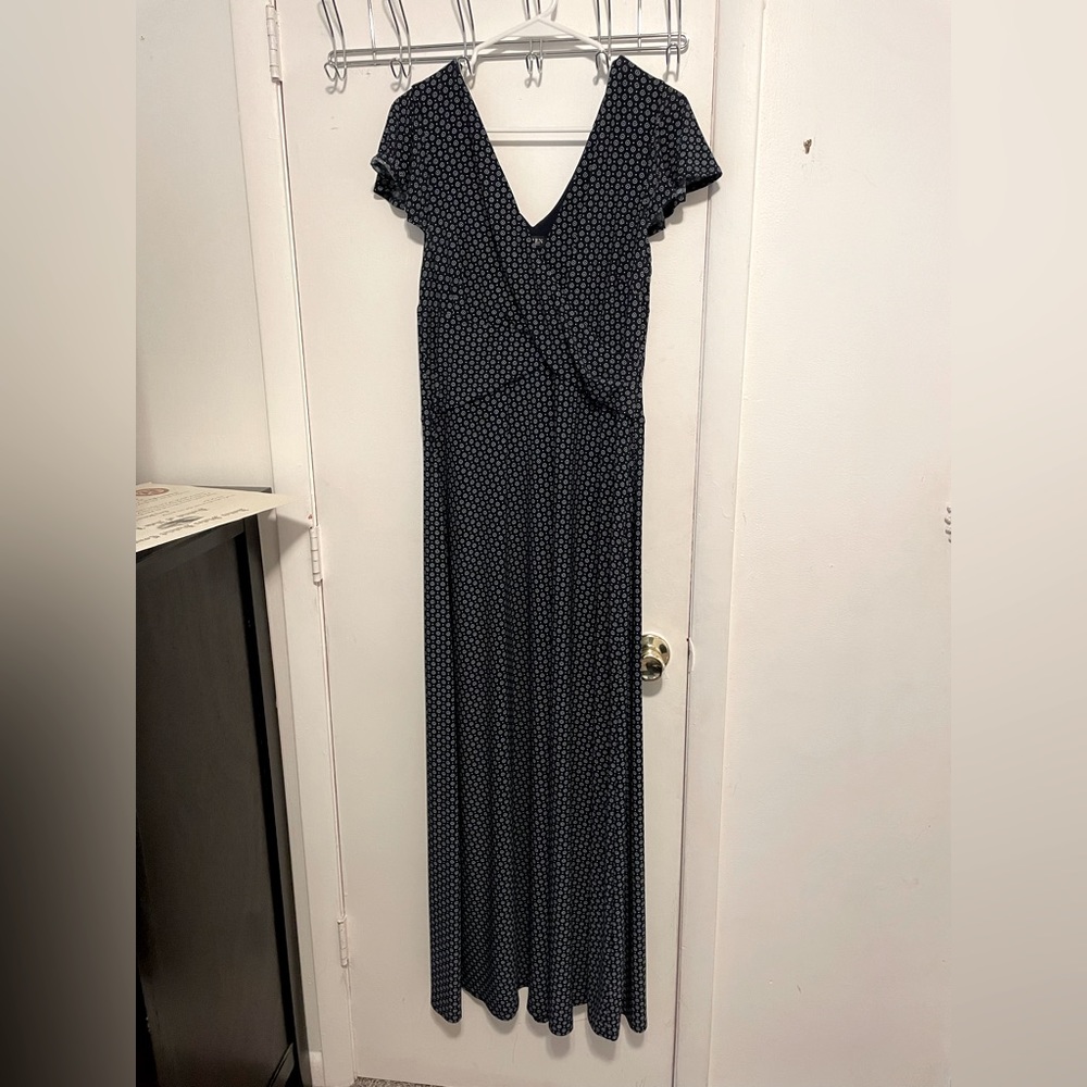 Long navy Lauren dress with polkadots. Size 12.